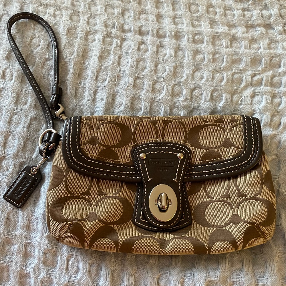 Brown Coach Wristlet- Two Compartments